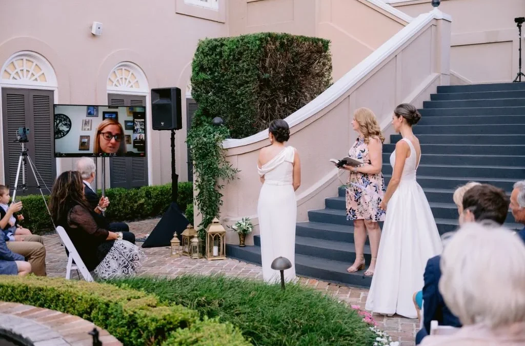 Couple having Zoom wedding ceremony with online officiant