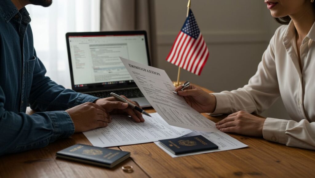 Couple comparing K1 visa and marriage based visa documents